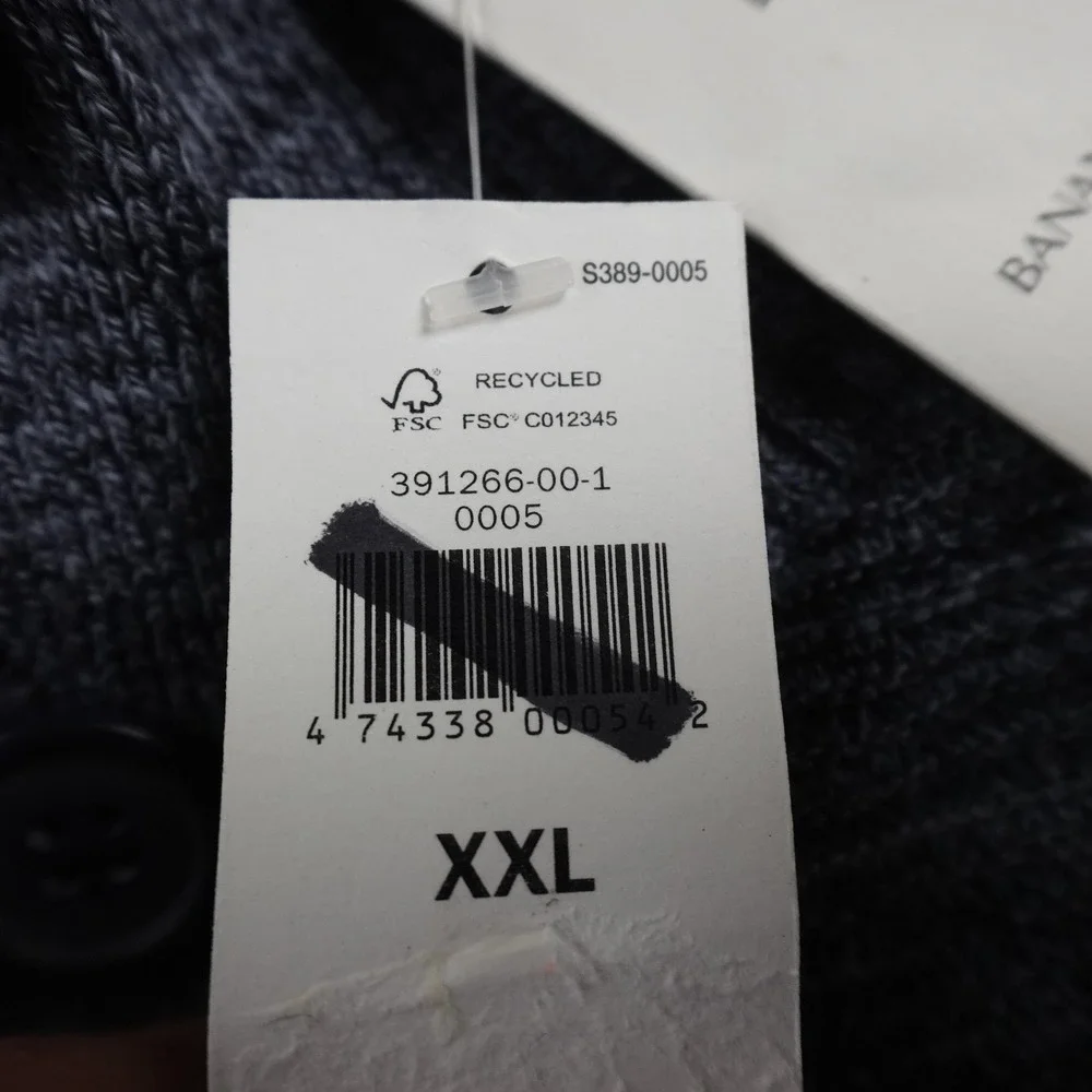 NEW Banana Republic Sweater Mens 2XL Blue Stripe‎ Button Cardigan Mock Neck Knit